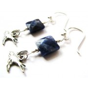 Blue Sodalite Gem Sterling Bird Earrings - My photos - $27.00 