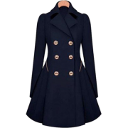 Blue Double Breasted Trench Coat - Куртки и пальто - 