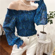 Blue Little Floral Chiffon Shirt Off-the - Košulje - kratke - $25.99  ~ 165,10kn