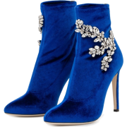 Blue Velvet Rhinstone Stiletto Boot - Boots - $94.99 