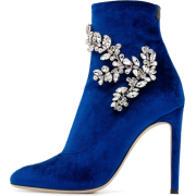 Blue Velvet Rhinstone Stiletto Boot - 靴子 - $94.99  ~ ¥636.46