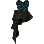 Blue and Black Sequin Peplum Top - 半袖衫/女式衬衫 - 