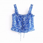 Blue printed wooden ear strap top - Košulje - kratke - $25.99  ~ 165,10kn