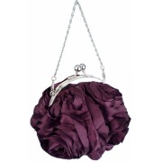 Bouquet Roses Rosette Handmade Satin Clasp Evening Bag, Clutch Baguette Handbag Purse w/2 Detachable Chains Purple - Hand bag - $39.99 