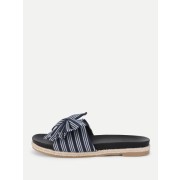 Bow Design Striped Flat Sandals - Sandals - $31.00 