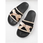 Bow Tie Detail Knit Slip On Sandals - Sandals - $16.00 