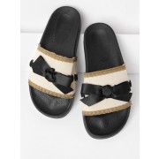 Bow Tie Detail Knit Slip On Sandals - Sandals - $16.00 