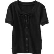 Bow knot Buttoned Short-Sleeve T-Shirt - Košulje - kratke - $25.99  ~ 165,10kn