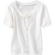 Bow knot Buttoned Short-Sleeve T-Shirt - Košulje - kratke - $25.99  ~ 165,10kn