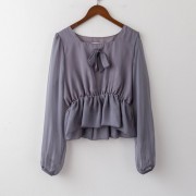 Bowknot square collar long sleeve thin chiffon shirt sunscreen shirt - Camicie (corte) - $19.99  ~ 17.17€