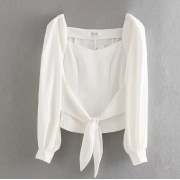 Bow tie short puff sleeve shirt - Košulje - kratke - $27.99  ~ 177,81kn