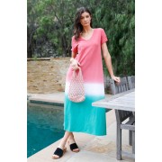 Brick Multi Color Cotton Tie-dye V-neck Maxi Dress - Vestidos - $34.65  ~ 29.76€
