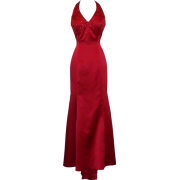 Bridal Satin Beaded Halter Gown Holiday Wedding Dress Red - Dresses - $59.99 