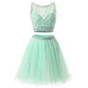 Bridesmay Short Tulle Prom Dress Beaded Two Piece Cocktail Party Dress - Dresses - $149.99 