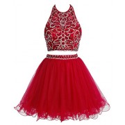 Bridesmay Short Tulle Two Piece Homecoming Dress Beaded Party Dress Prom Dress - Dresses - $229.99 
