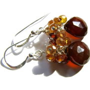 Brown Chalcedony Gem Cluster Earrings - Earrings - $28.00 