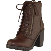 Brown Chunky Lace-Up Boots - Boots - 