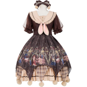 Brown Cream Patterned Plaid Lolita Dress - Obleke - 