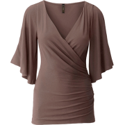 Brown Wrap Style Shirt - 半袖衫/女式衬衫 - 