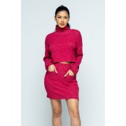 Brushed Knit Mock Neck Drop Shoulder Top With Front Pocket Mini Skirt Set - Dresses - $28.60 