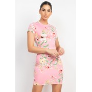 Bubblegum Pink Short Sleeve Floral Bodycon Dress - Dresses - $14.30 