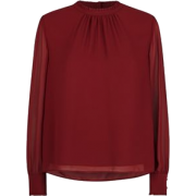 Burgundy Chiffon Frill Neck Blouse - Shirts - 