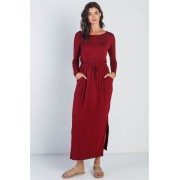 Burgundy Midi Sleeve Basic Maxi Dress - Dresses - $34.65 