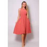 Burnt Sienna Sleeveless Back Cutout Linen Midi Dress - Dresses - $51.15 
