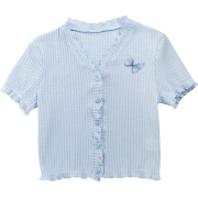 Butterfly Applique Girl Fairy Sunscreen Shirt Summer Thin Short Sleeve V-Neck Ca - Shirts - $23.99 