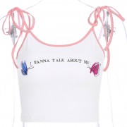 Butterfly Embroidered Letter Lace Halter - Košulje - kratke - $17.99  ~ 114,28kn