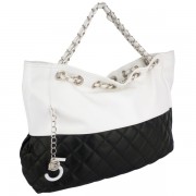 CAMRYN Summer Silvertone Black Quilted Accent Double Shoulder Chain Oversized Tote Bag Hobo Satchel Handbag Purse - Hand bag - $32.99 