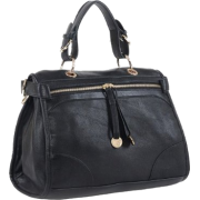 CAZ Timeless Sleek Dual Front Zippers Top Handle Satchel Office Tote Shopper Hobo Handbag Purse Shoulder Bag Black - Hand bag - $29.50 