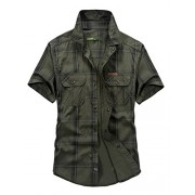 CHARTOU Mens Essential Button-Up Spread Collar Short-Sleeve Plaid Military Tactical Work Shirts - Shirts - $26.99 