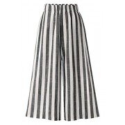 CHARTOU Women's Casual Striped High-Waist Wide-Leg Cotton Lightweight Palazzo Capri Culotte Pants - Pants - $9.89 