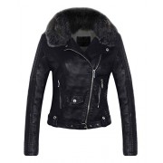 CHARTOU Women's Fluffy Sherpa-Lined Faux Leather Bomber Moto Biker Jacket with Fur Collar - Outerwear - $46.96  ~ 298,32kn