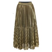 CHARTOU Women's Glitter Metallic Chevron Pattern Gold & Silver Mid-Long Accordion Pleated Skirts - Skirts - $12.98 