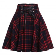 CHARTOU Women's High Waist Drawstring Plaid Ruffle Versatile Pleated A Line Short Skirt - Skirts - $18.99 