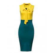 CISMARK Women's Chic Color Block V-Neck Sleeveless Office Pencil Dress - Obleke - $19.99  ~ 17.17€