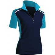 CLOVERY Women's Active Wear Short Sleeve Zipup Polo Shirt - T-shirts - $19.99 