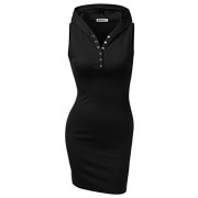 CLOVERY Women's Solid Sleeveless Henley Neck Basic Hoodie Dress - Obleke - $16.99  ~ 14.59€