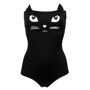 COCOSHIP Ladies Black Strapless Cat Like Swimsuit Retro One Piece Cute Maillot(FBA) - Swimsuit - $24.99 