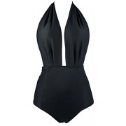 COCOSHIP Retro One Piece Backless Bather Swimsuit High Waisted Pin Up Plisse Swimwear(FBA) - Swimsuit - $24.99 