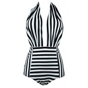 COCOSHIP Retro One Piece Backless Bather Swimsuit High Waisted Pin up Swimwear(FBA) - Swimsuit - $25.99 