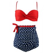 COCOSHIP Retro Polka Dot Twisted Front High Waisted Bikini Set Tie Belt Vintage Ruched Swimsuit(FBA) - Kostiumy kąpielowe - $25.99  ~ 22.32€