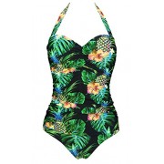 COCOSHIP Women's 50s Vintage One Piece Bather Swimsuit Retro Pin Up Ruched Swimwear(FBA) - Swimsuit - $22.99 