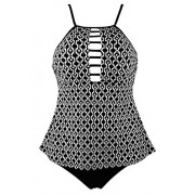 COCOSHIP Women's High Neck Concealing Geometric Top & Banded Bottom Bikini Set Chic Swimsuit(FBA) - Swimsuit - $19.99 