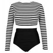 COCOSHIP Women's Long Sleeve Swim Shirt Rash Guard Top Tankinis Set High Waist Bathing Swimsuit(FBA) - Fato de banho - $28.99  ~ 24.90€