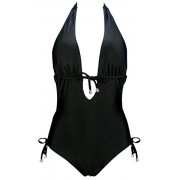 COCOSHIP Women's One Piece Deep V Backless Bather High Cut Swimsuit Waist Tie Pin up Swimwear(FBA) - Swimsuit - $23.99 