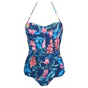 COCOSHIP Women's One Piece Pin up Sheath Ruched Swimsuit Halter Tiered Bather Push up Swimwear(FBA) - Swimsuit - $18.99 