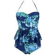 COCOSHIP Women's Retro Antigua Floral Peplum Push up High Waist Bikini Set Chic Swimsuit(FBA) - Swimsuit - $26.99 